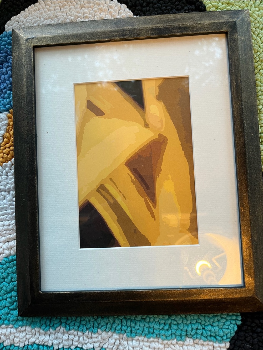Vintage Mid-Century Modern Abstract Yellow Art Print in Distressed Black Wood Fr